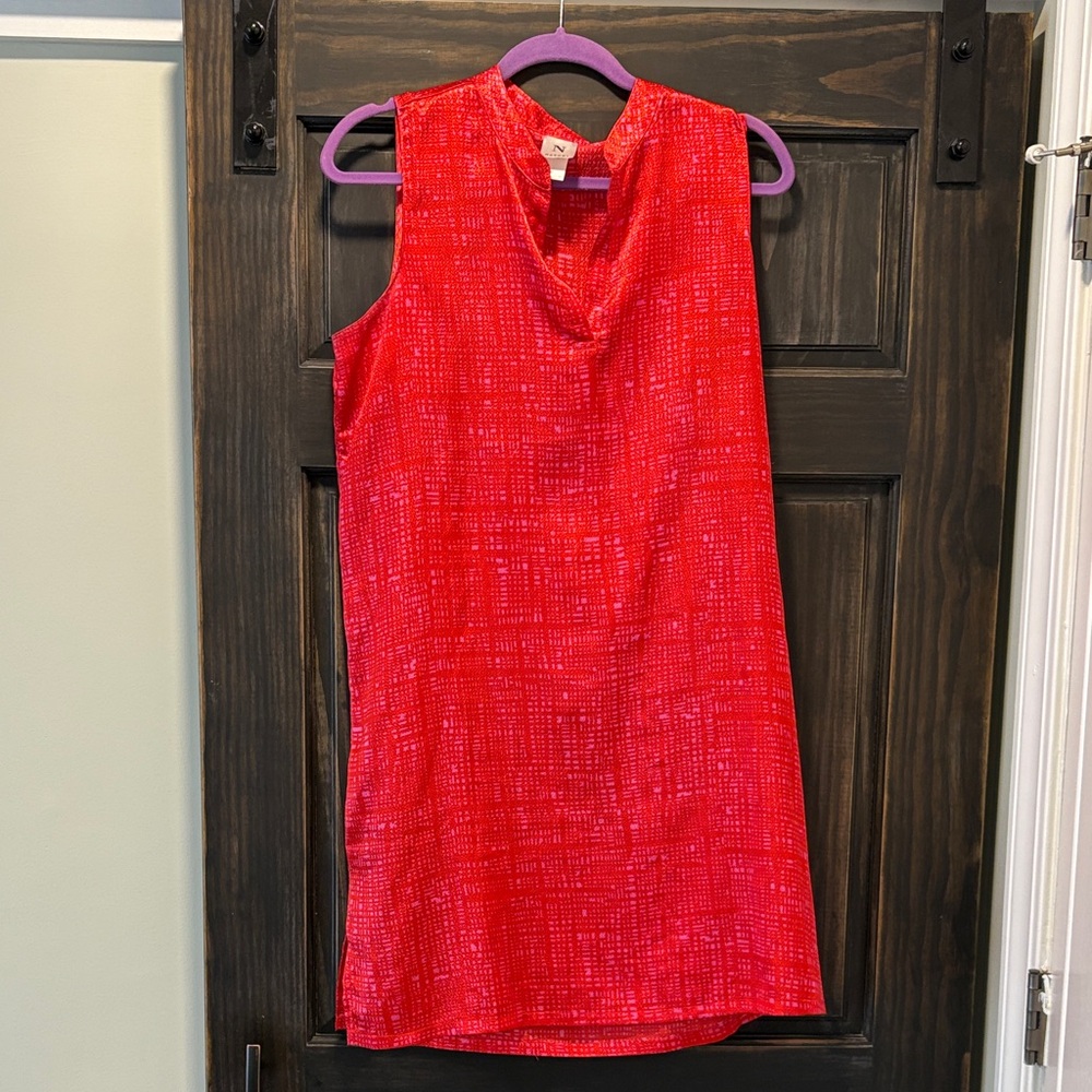 Natori red & pink Sleeveless Women's v neck dress
